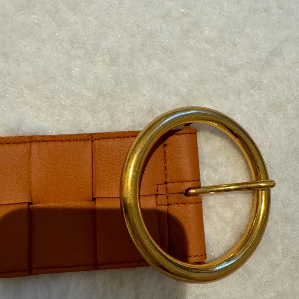 Bottega Veneta Tan Belt with Gold Buckle